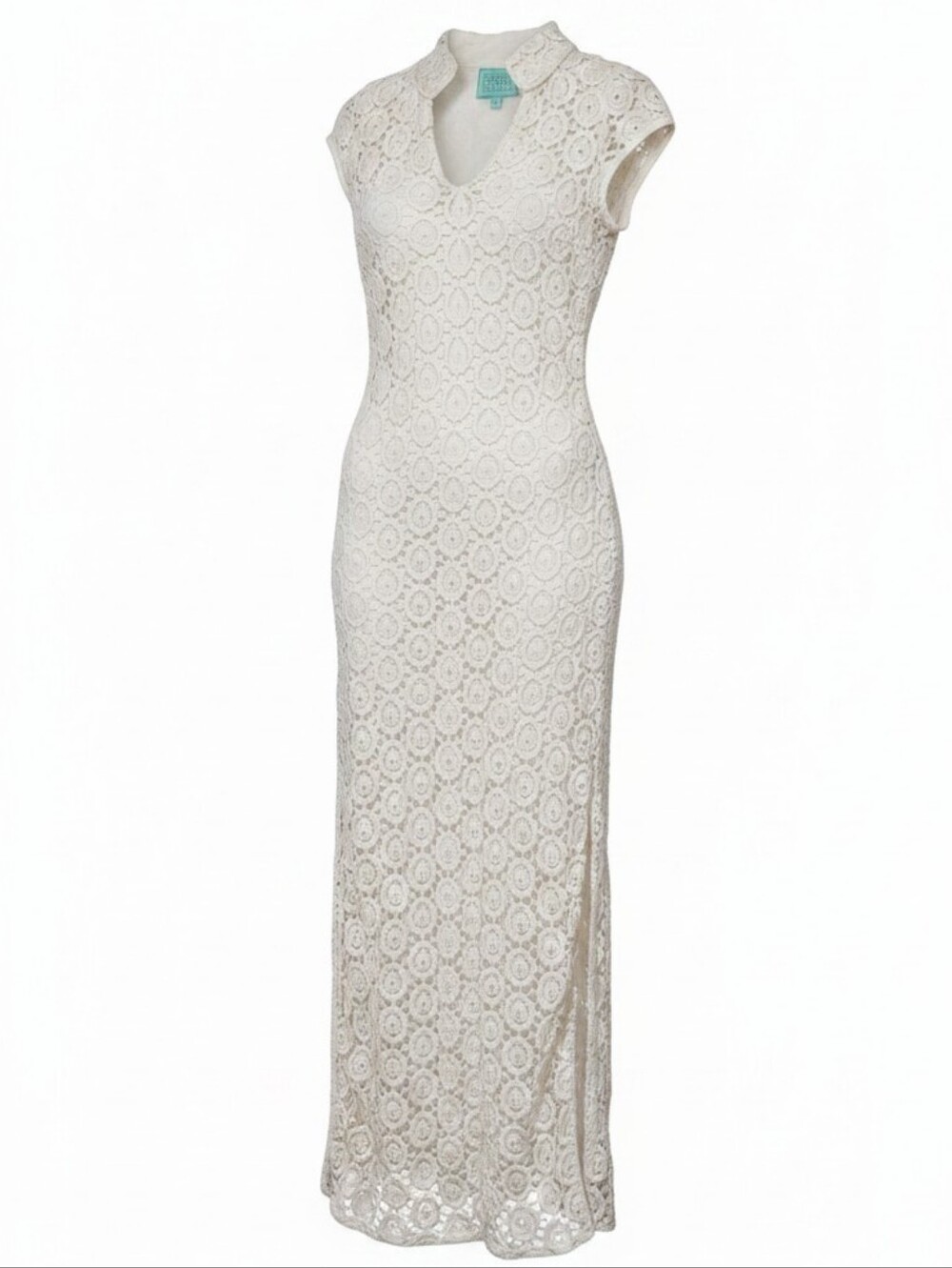 Sail To Sable Lace Club Maxi Dress Soft White Knee Slit Cap Sleeve Size XXS